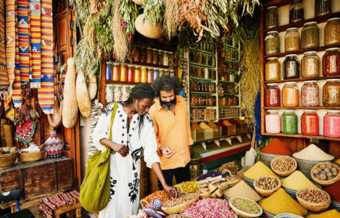 Spaises market during our 7 days morocco desert tour from Fes