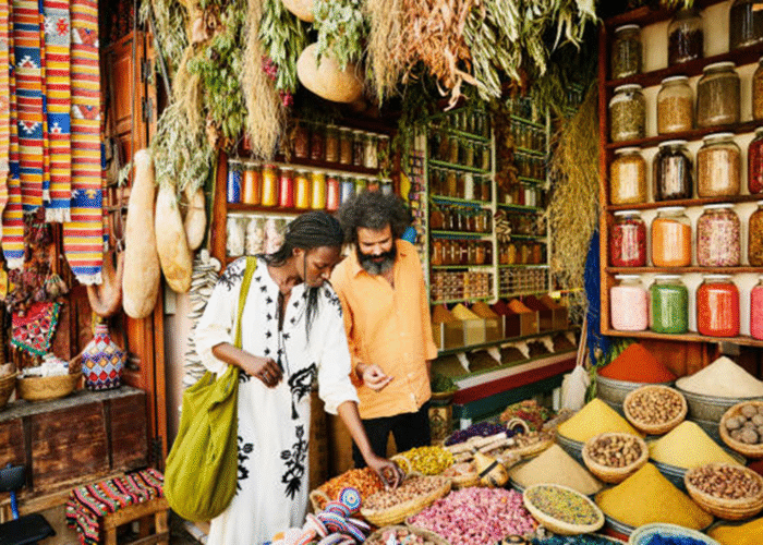 Spaises market during our 7 days morocco desert tour from Fes